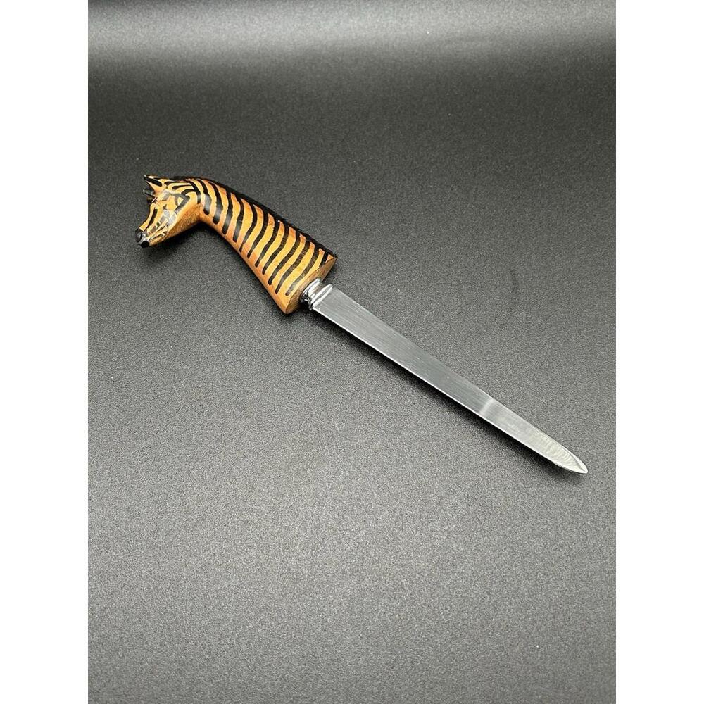 Vintage Hand Carved Wooden Zebra Letter Opener Made in Kenya 1990’s